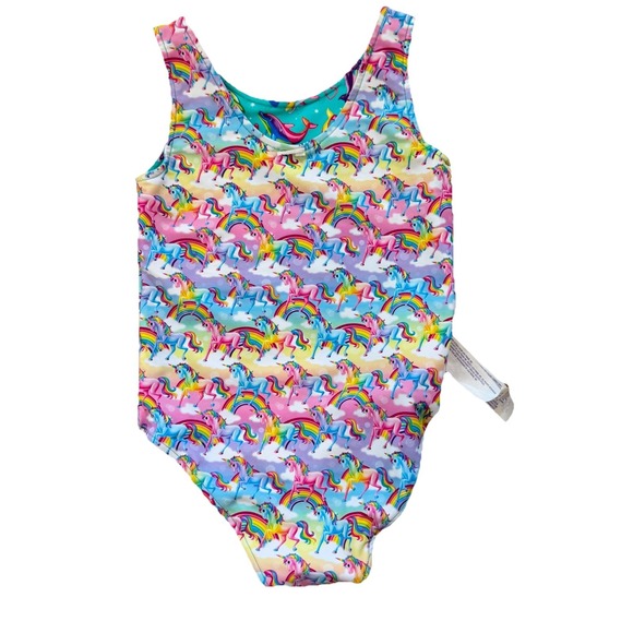 Lisa Frank X Posh Peanut Dancing Dolphins Unicorn Reversible Swimsuit Girls Sz 8 - Picture 5 of 9